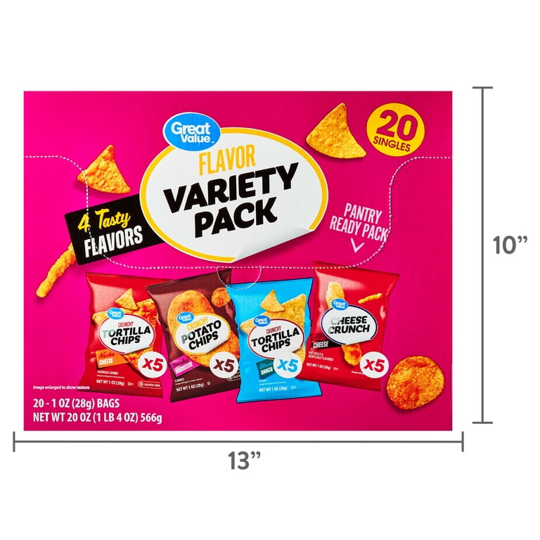 6 pack) Great Value Tasty Chips Variety Pack, 1 oz, 20 Count