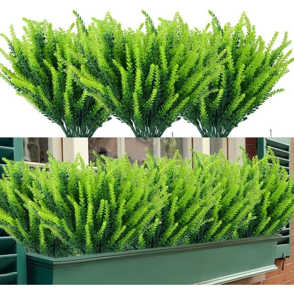 12 Bundles Artificial Boxwood Stems Faux Plants Shrubs, Fake UV Resistant Greenery Foliage Spring for Farmhouse, Home, Garden, Office, Patio, Wedding and Indoor Outdoor Decor