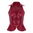 thumbnail image 3 of renvena Womens Sequin Suit Vest Sleeveless Open Front Glitter Waistcoat Deep V Tops Gogo Rave Party Burgundy XL, 3 of 7