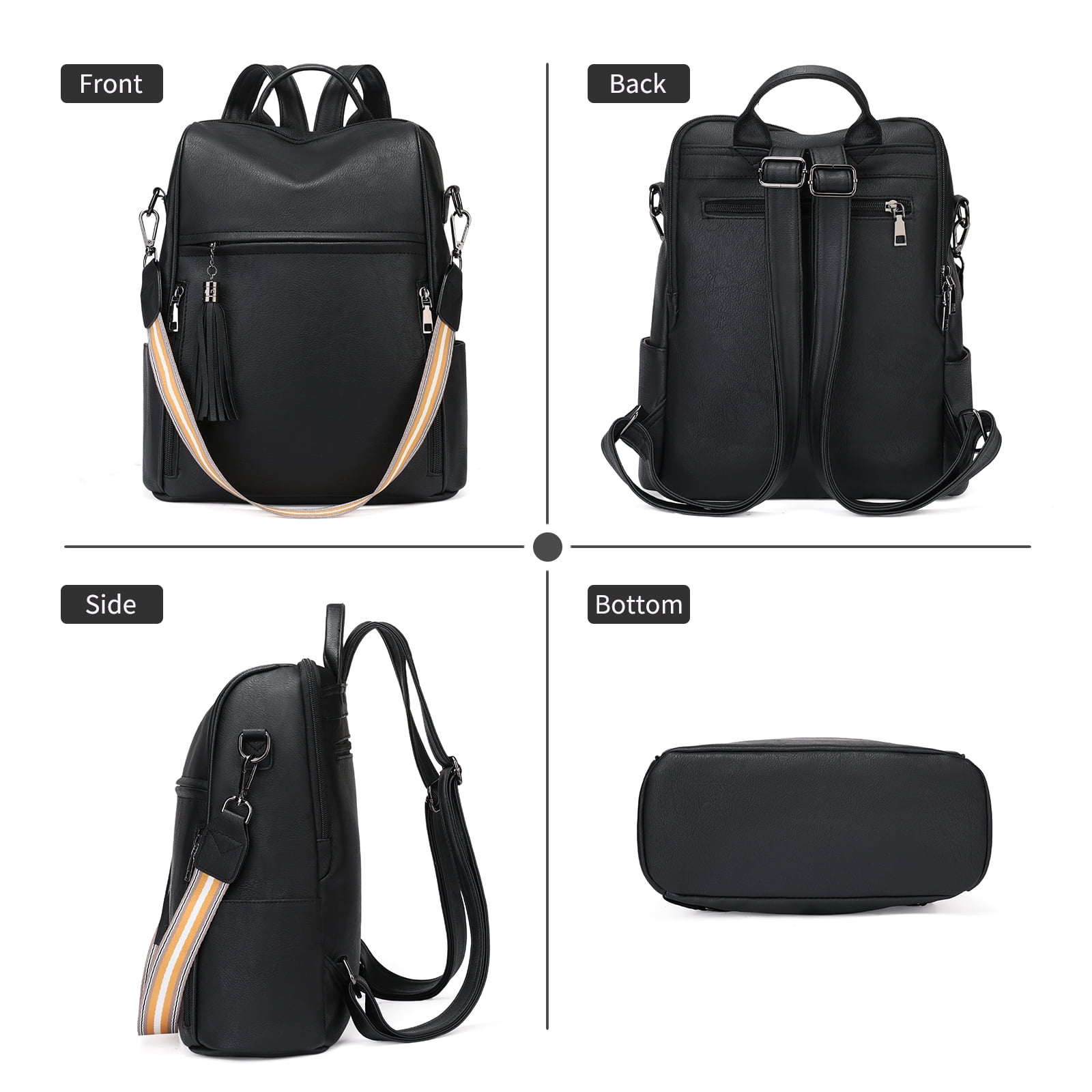 GOIACII Women Large Backpack Leather Travel Backpack Fashion Ladies Shoulder Bags with Tassel