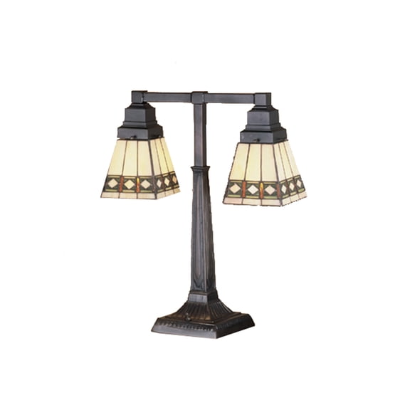 Meyda Home Indoor Living Room Decorative 20""H Diamond Mission 2 Arm Table Desk Lamp Bronze