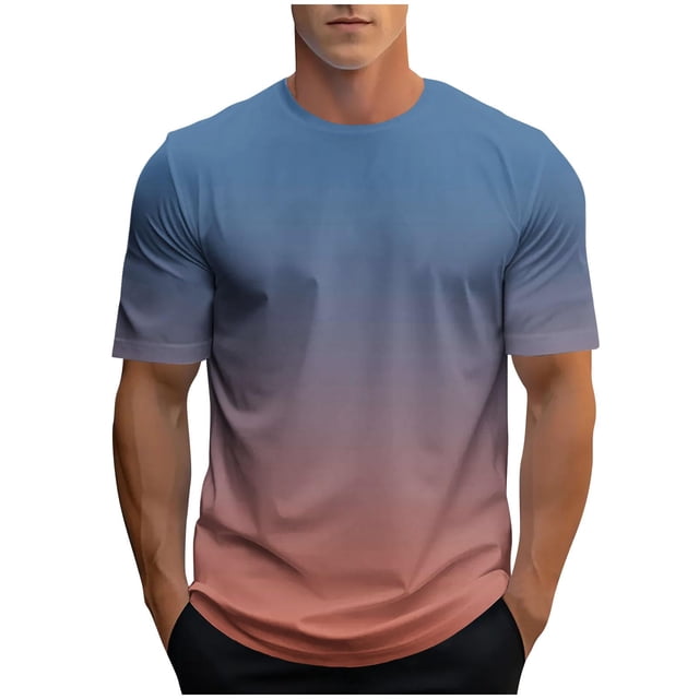 Gradient Print Short Sleeve Tee with Crew Neck for Everyday Casual Wear - Modern Gradient Design for Daily Use