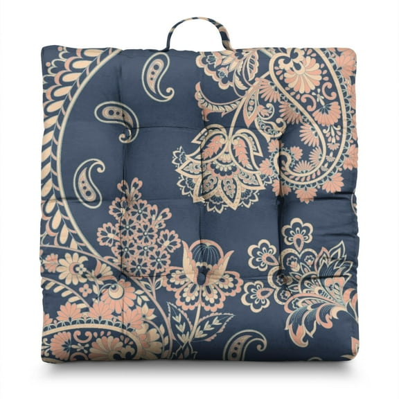 Rustic Seat Cushion – Large 22x22 Inch Floor Pillow, Thick & Cozy Dutch Velvet, Vintage Paisley Boho Design for Meditation, Yoga & Tatami Rooms (Tribal Pattern)