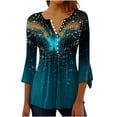 thumbnail image 3 of Feancey Holiday Sales 2025 Floral Tops for Women 3/4 Sleeve Button V Neck Blouse Dressy Casual Boho Printed T Shirts Pleated Flowy Beach Vacation Tunic Tee Multicolor L, 3 of 5