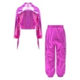 thumbnail image 3 of iixpin Kids Girls Sparkly 2PCS Hip Hop Jazz Dance Outfit Long Sleeve Tassel Jacket with Metallic Jogger Pants Hot Pink 14, 3 of 7