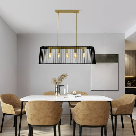 

Maxax 5 - Light Kitchen Island Rectangle Chandelier with Wrought Iron Accent #JF2034-P5