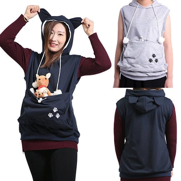 Felpa Con Zip E Tasca Per Gatto O Cane - Kangaroo Pouch Hoodie, Unisex, Morbida E Lavabile - Foto 8