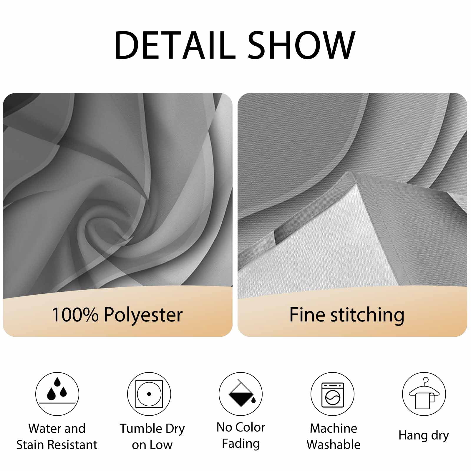 Round Tablecloth Black Gray Beach Coastal Waterproof Oil Proof Polyester Table Cloth Cover Decor for Home Dining Outdoor,Patio,Parties, 60" Dia. Abstract Geometric Ocean Waves