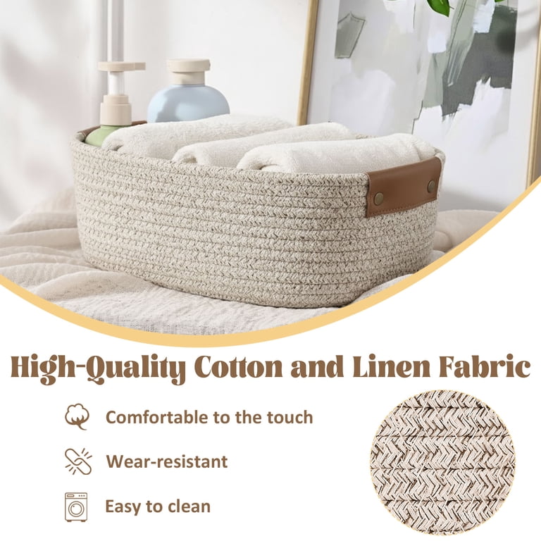BEVTEE Small Woven Cotton Rope Storage Basket, Coffee photo 3