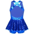 thumbnail image 5 of YONGHS Women Sequin Ballet Jazz Modern Tap Dancewear Criss Cross Back Leotard Performance Costume Royal Blue 16/M, 5 of 7