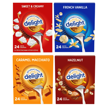 Internation Delight Coffee Creamer Singles Variety Pack, 24 count per box (Camamel Macchiato, French Vanilla, Sweet & Creamy & Hazelnut)