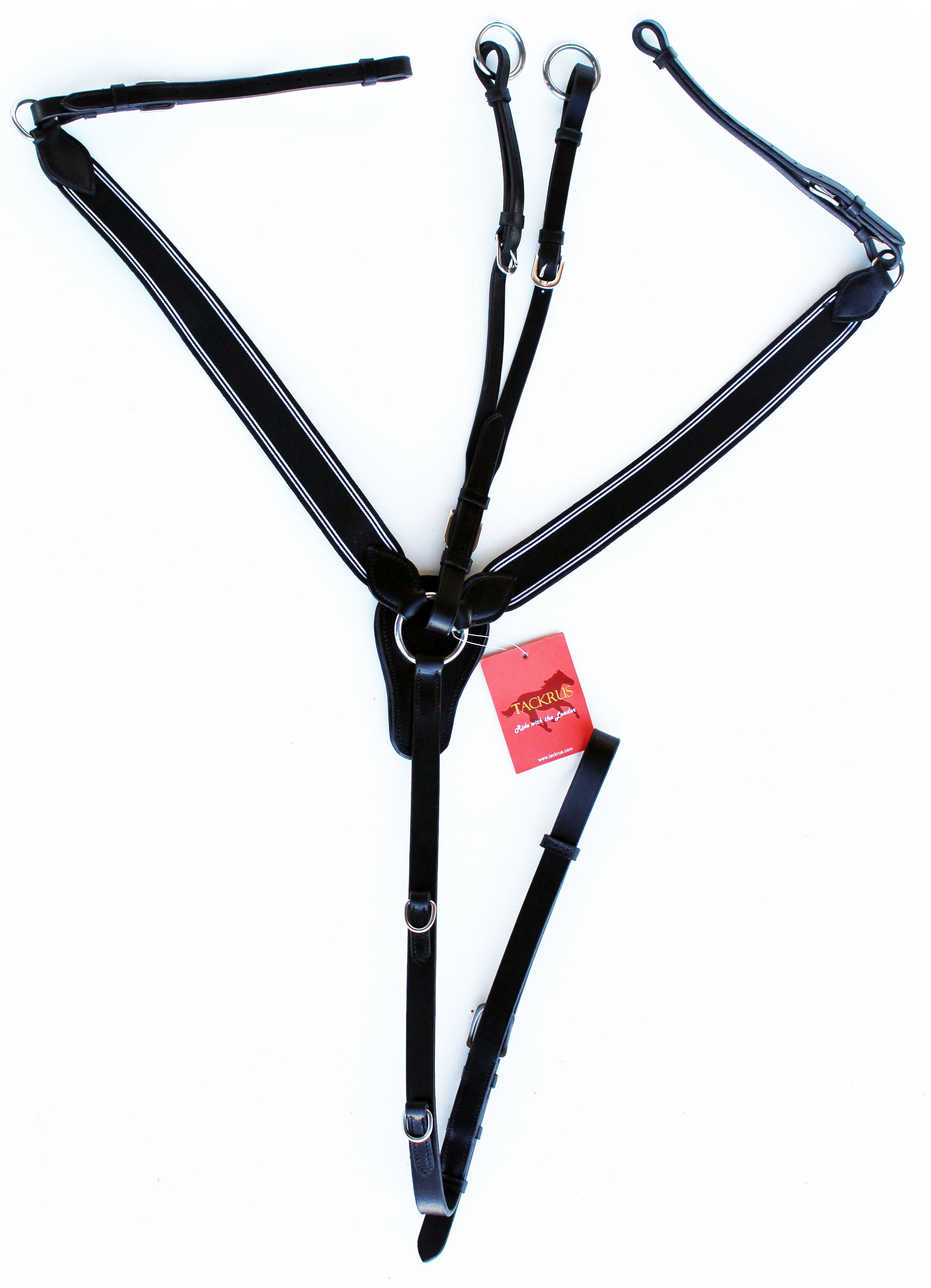 Horse English Padded Leather Riding Tack Stretchable Nylon Black