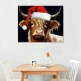 thumbnail image 2 of ONETECH Highland Cow Canvas Wall Art: Merry Christmas Cow Decorations for Home - Red Hat Cow Picture Farmhouse Decor Cute Farm Animal Print Framed Poster for Bedroom Living Room - 20x16 Inch, 2 of 3
