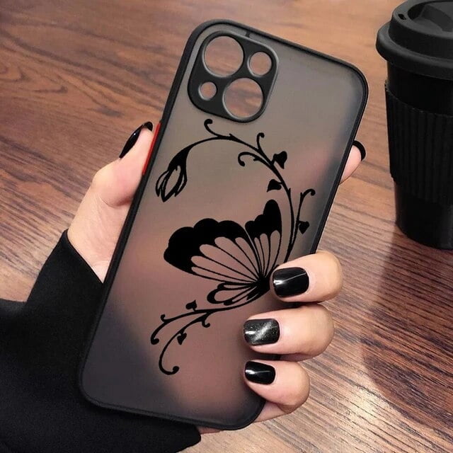 Fashion Rose Butterfly Logo Phone Case For Apple iPhone 14 13 12 11 XS Mini Pro Max 8 7 XR X Matte Frosted Translucent LXY