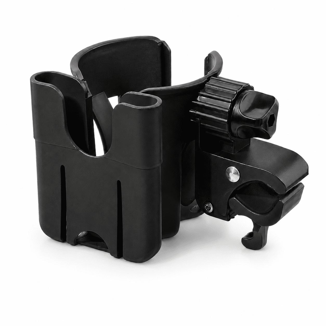 2-in-1 Walker Cup Holder with Phone Holder, Universal 360° Rotating Wheelchair Cup Holder, Adjustable Wide Mouth Drink Holder for Walker, Rollator, Mobility Scooter, Stroller & Bike, Black