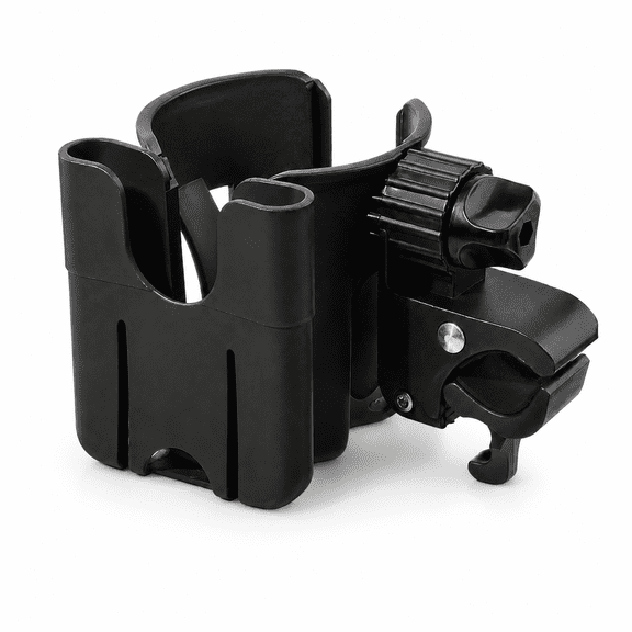 2-in-1 Walker Cup Holder with Phone Holder, Universal 360° Rotating Wheelchair Cup Holder, Adjustable Wide Mouth Drink Holder for Walker, Rollator, Mobility Scooter, Stroller & Bike, Black