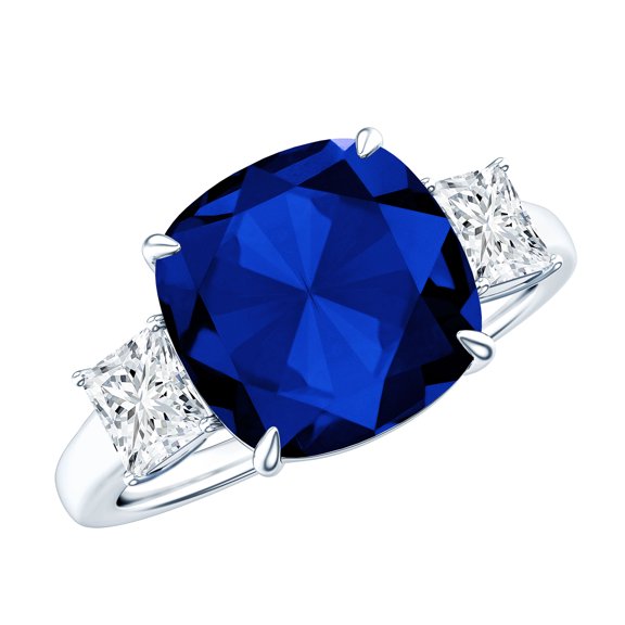 Rosec Jewels Lab Grown Blue Sapphire Cushion Cut Engagement Ring for Women - 10mm - AAAA Grade - Certified Sapphire Moissanite Ring, 925 Sterling Silver, US 4.00