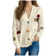 thumbnail image 2 of Jjayotai Women's Cozy Solid Cardigan with Colorful Buttons and Floral Embroidery Perfect Cardigans for WomenTrendy White S, 2 of 7