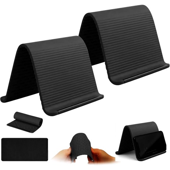 Flexible Silicone Phone Stand, Bendable Aluminum Core Foldable Rollable Phone Holder, Adjustable Multi-Angle Stand for iPhone iPad Tablet Desk Travel, Non-Slip Portable Device Stand (1, Black)