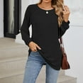 thumbnail image 3 of Scyoekwg Womens Fall Tops Crewneck Lightweight Pleated Tunic Tops Loose Fashion Dressy Casual Blouses Vintage Long Sleeve Tops Fall Clothes Solid Color Pullover(Black,M), 3 of 7