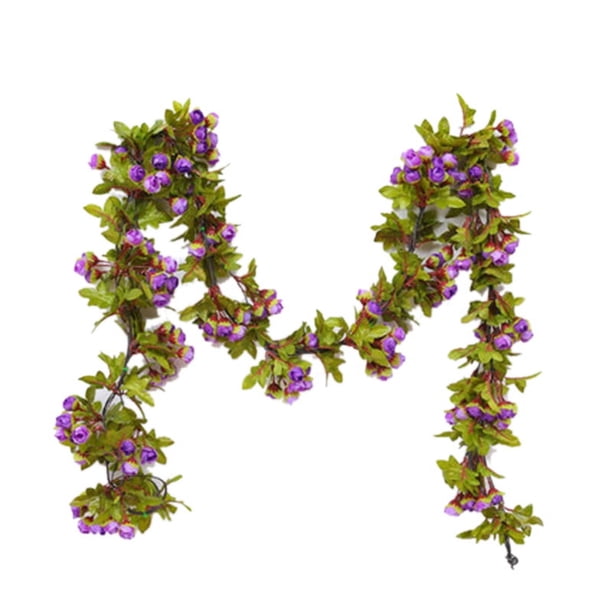 Guirnalda de rosas artificiales con follaje, guía para colgar, flores de plástico, decoración para techo suspendido, color morado