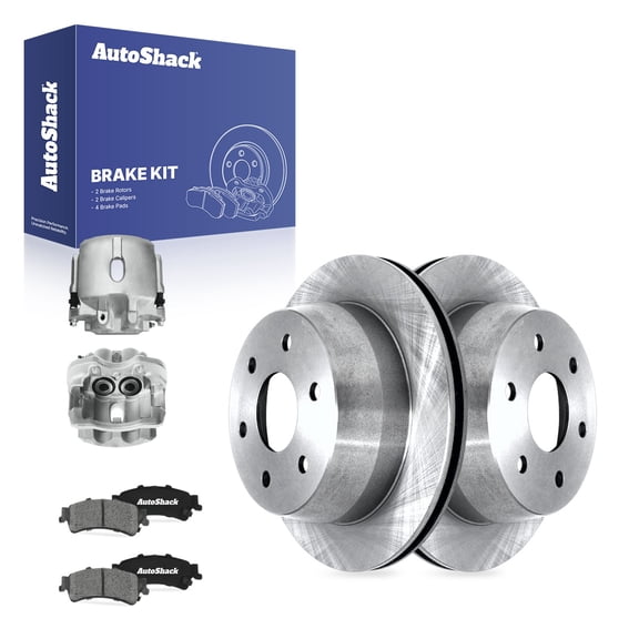 AutoShack Rear Vented Brake Rotors   Ceramic Pads   Calipers 8-PC Brake Kit Replacement for 2005 Chevrolet Silverado 1500 12.8" (325 mm)