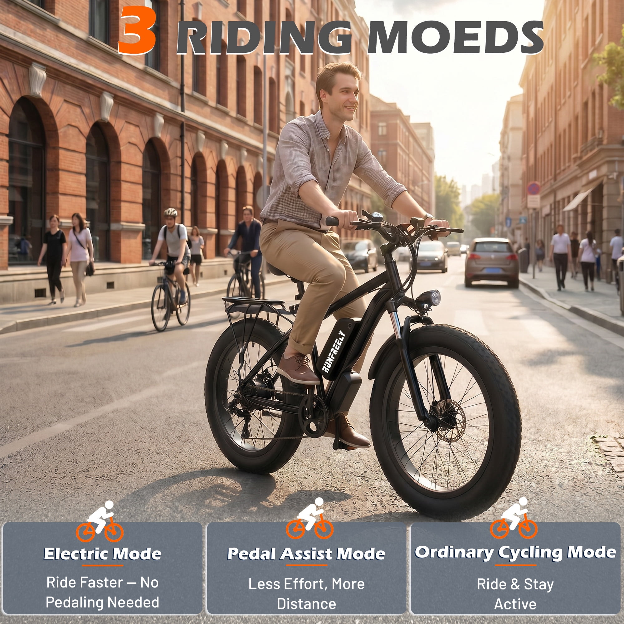 Electric Bike for Adults,1500/3000W Motor, 26" Fat Tire E-Bike with 48V 13AH/32AH Battery, 27/36 MPH Max 62-90 Miles Electric Motorcycle, 7-Speed Electric Mountain Bicycle