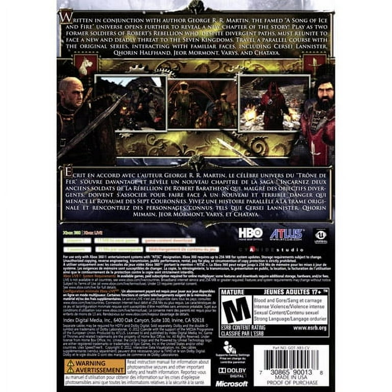 Telltale Games Game of Thrones Xbox 360 Video Game