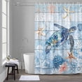 thumbnail image 5 of Blue Turtle Bathroom Shower Curtain, Summer Ocean Beach Starfish Coral Wood Board Waterproof Washable Soft Bath Curtain for Bathtub Decor with 12 Hooks&Grommet, 60x72 Inch, 5 of 9