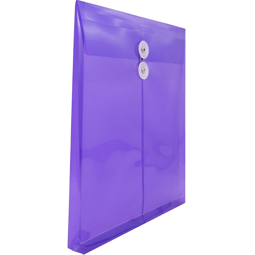 JAM Paper Plastic Envelopes, 9.8x11.8, Purple, 12/Pack, Button String, Letter Open End