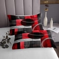 thumbnail image 3 of Erosebridal Ensemble de Couvre-Lit Moderne Noir Rouge Gris Taille Simple, Courtepointe à Rayures Géométriques 2 Pcs, 3 of 5