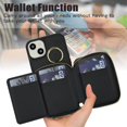 thumbnail image 3 of For Apple iPhone 15 RFID Blocking Wallet Case Magnetic Flip Cover Multi-Card Slots Zipper Pocket With Ring Clasp Detachable Shoulder Strap And Wrist Strap,Black,For iPhone 15, 3 of 10