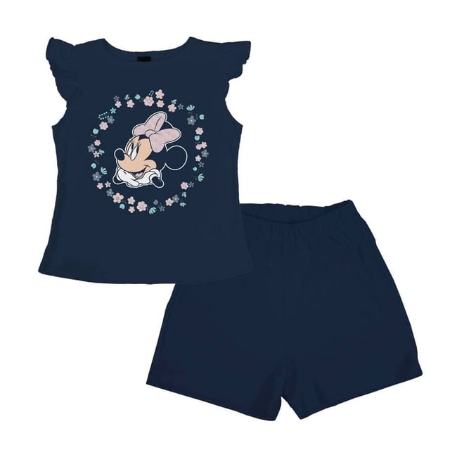 Conjunto Minnie Mouse Talla 4 Short y Playera Ruffle Liso Azul Marino