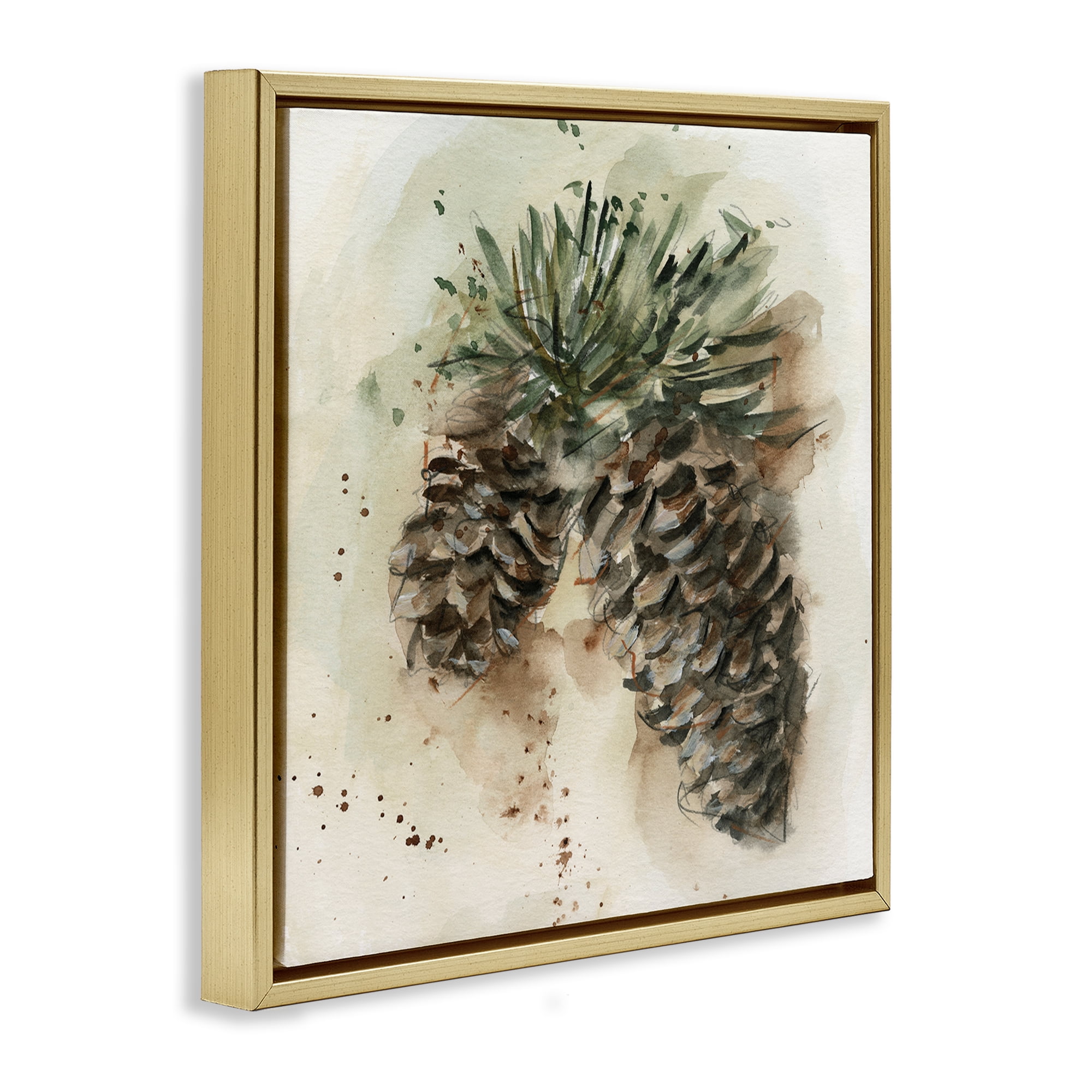 Stupell Industries Pine Cone Watercolor Plants & Flowers Painting Gold Floater Framed Canvas Art Print Wall Art, 18 x 18