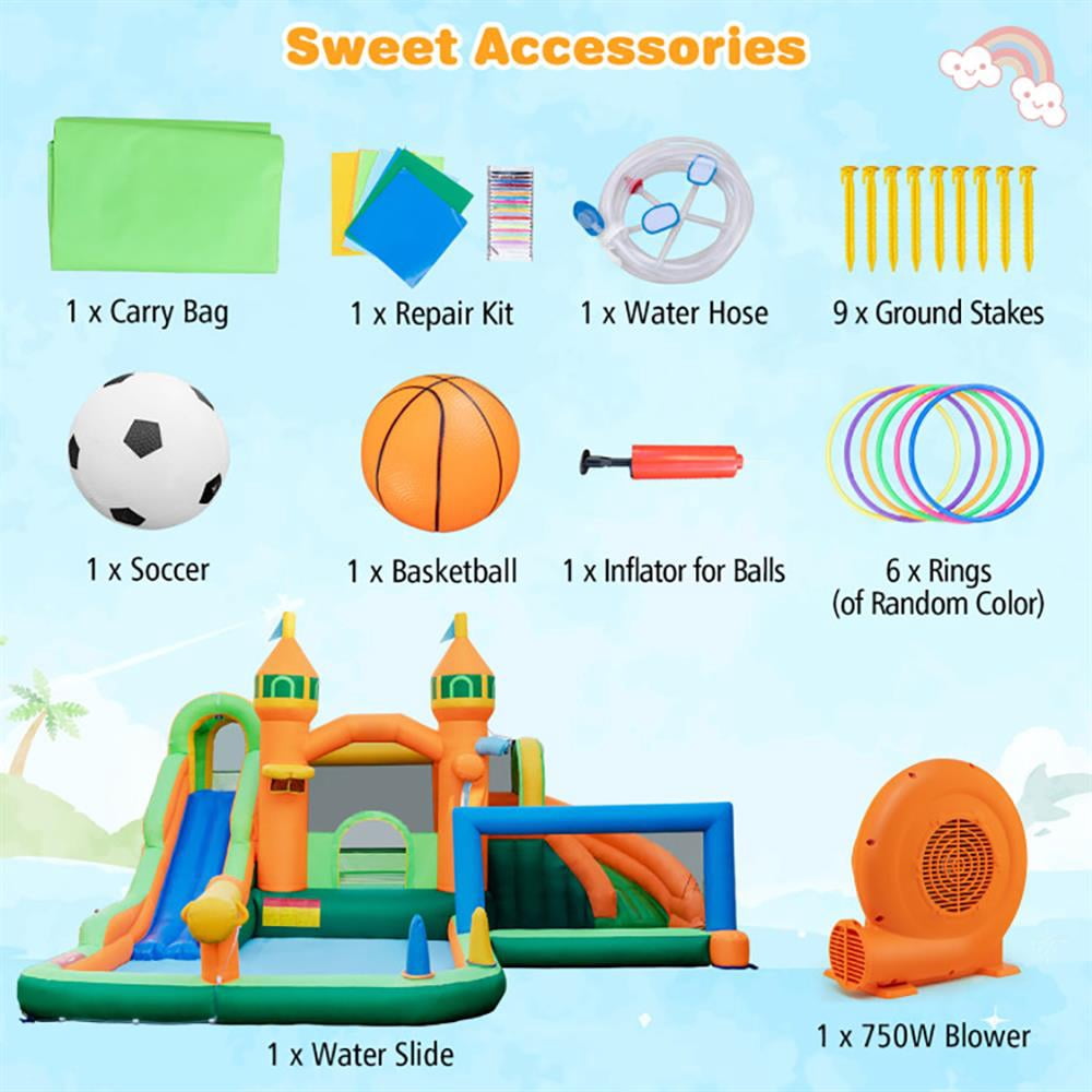 CIPACHO Kids Inflatable Water Slide with Soccer Gate and 750W Blower, Children's Play Center, Ideal Gift for Kids