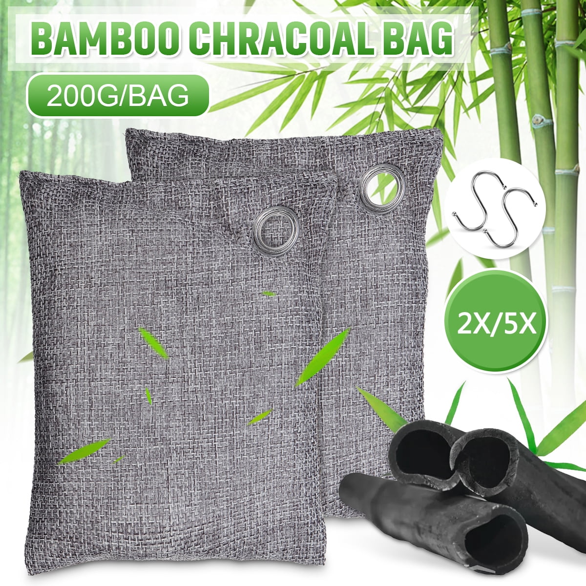 2/5Pack Nature Fresh Air Purifier Bags Activated Bamboo Charcoal Air
