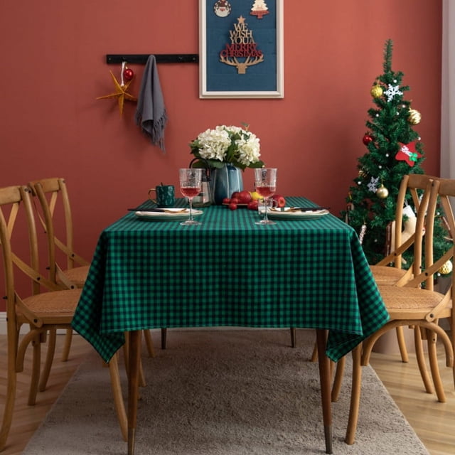 Mantel de fiesta de Navidad con cuadros rojos y blancos, nórdico, sencillo, de algodón y lino, rectangular, para mesa