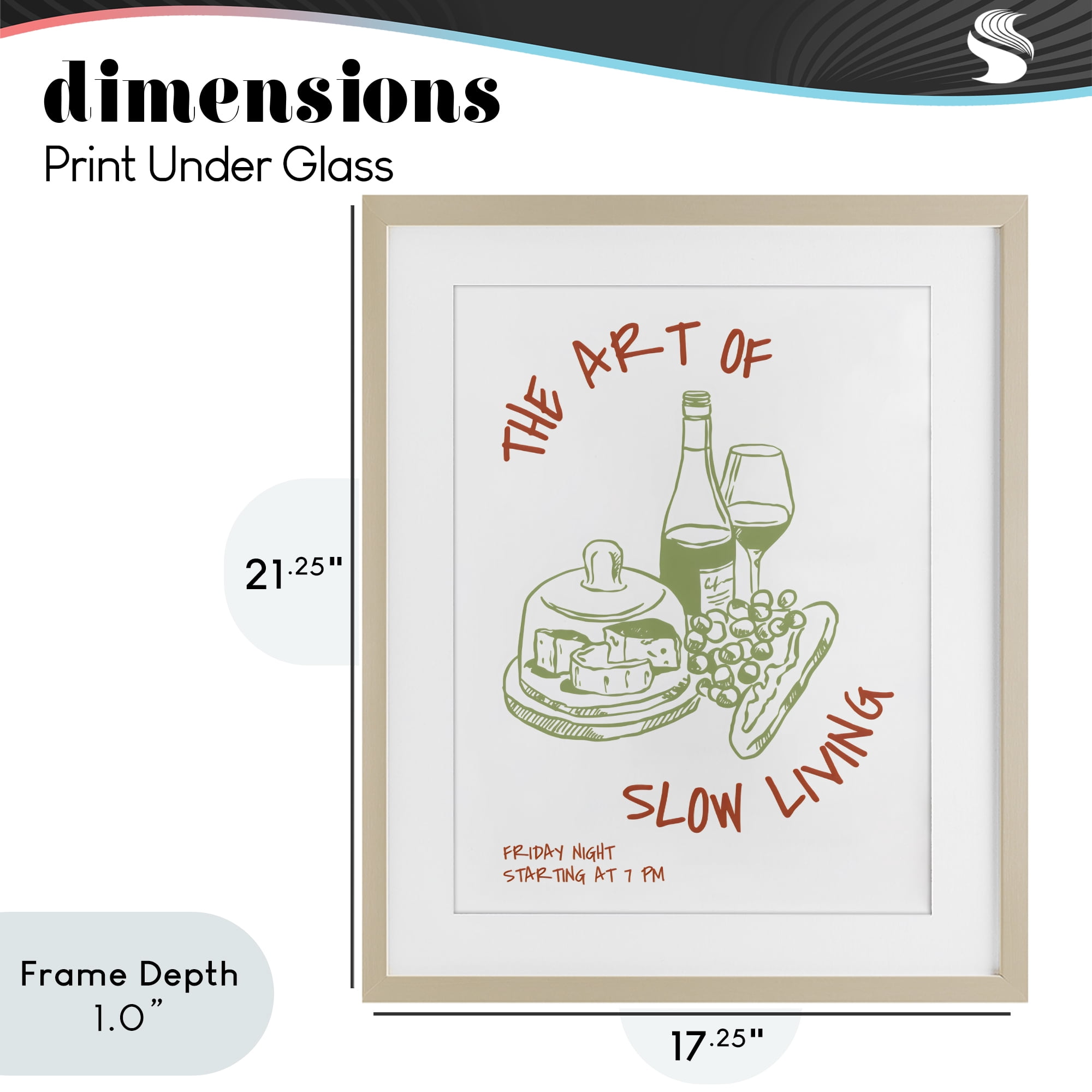 Stupell Industries Slow Living Wine & Cheese Birch Framed Print Under Glass, design by The Prints Vibe