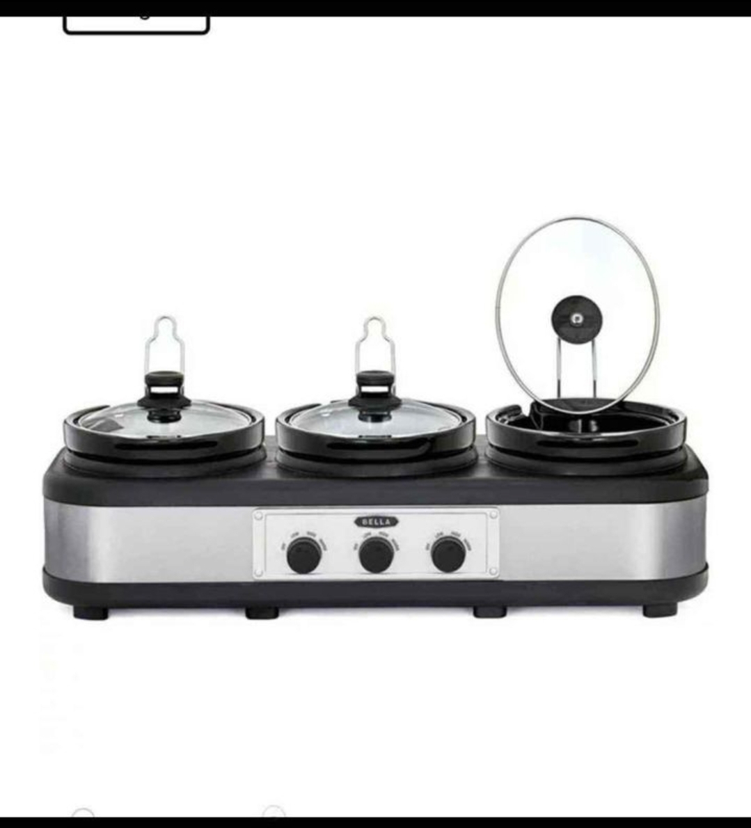 Bella 3x2.5 quart Triple Slow Cooker Stainless Steel/Black Boxes not in perfect condition - image 2 of 5