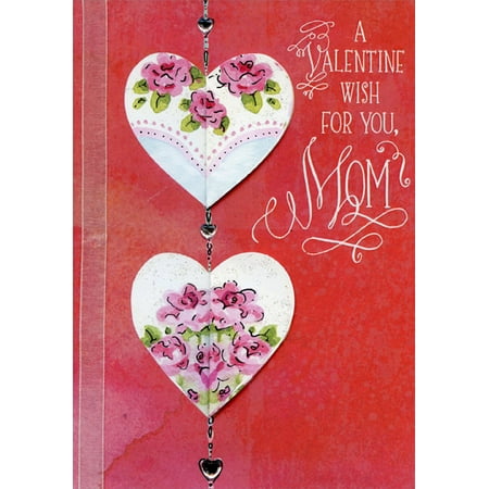 Die Cut Heart Shape - Designer Greetings Die Cut Hearts, 3 Gems and White Ribbon Hand Crafted: Mom Premium Keepsake Valentine's Day Card