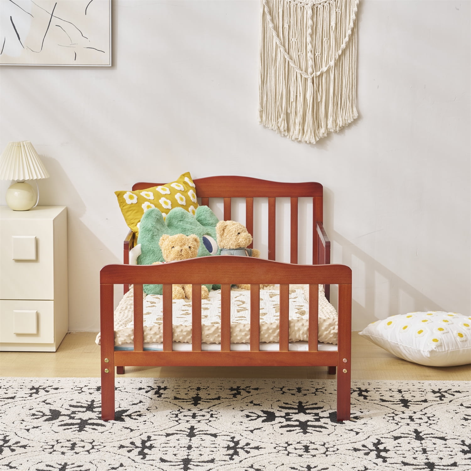 Ktaxon Baby Toddler Bed Solid Wood Bedroom Furniture with Safety Rails Espresso