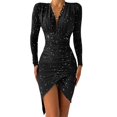 thumbnail image 3 of New Years Eve Dresses For Women Deep V-Neck Sheath Sleeve Irregular-Hem Dinner Banquet Party Dress, 3 of 6