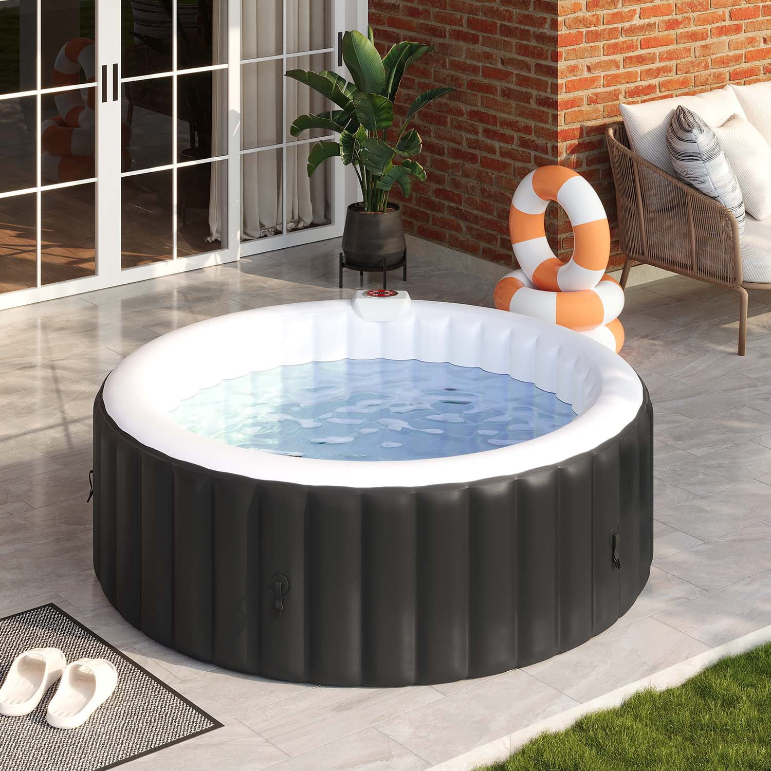 69'' and 79'' Inflatable Hot Tub 4-6 Person, Round Portable Outdoor Spa with 130 Soothing Air Jets