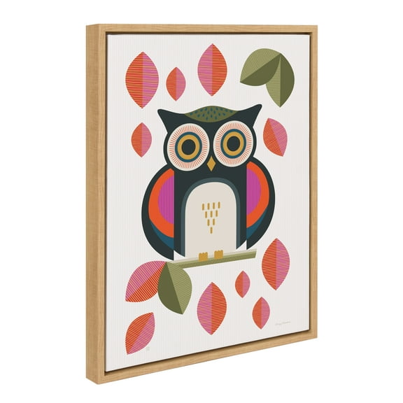 Kate and Laurel Sylvie Retro Owl Framed Canvas Wall Art by Carey Copeland, 18x24 Natural, Mid-Century Colorful Bird Wall Decor