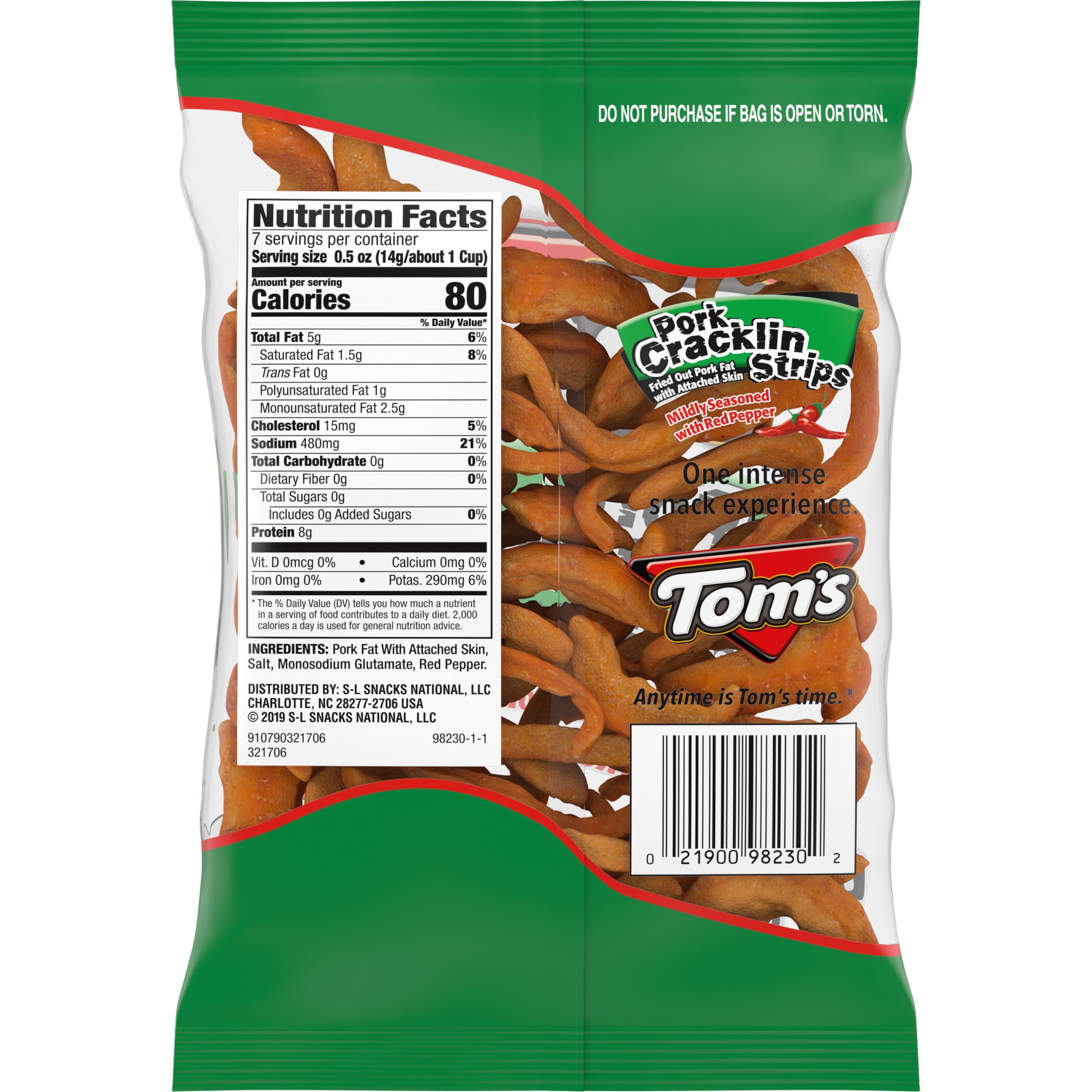 Tom's Cracklin Strips, Red Pepper, 3.5 oz Bag