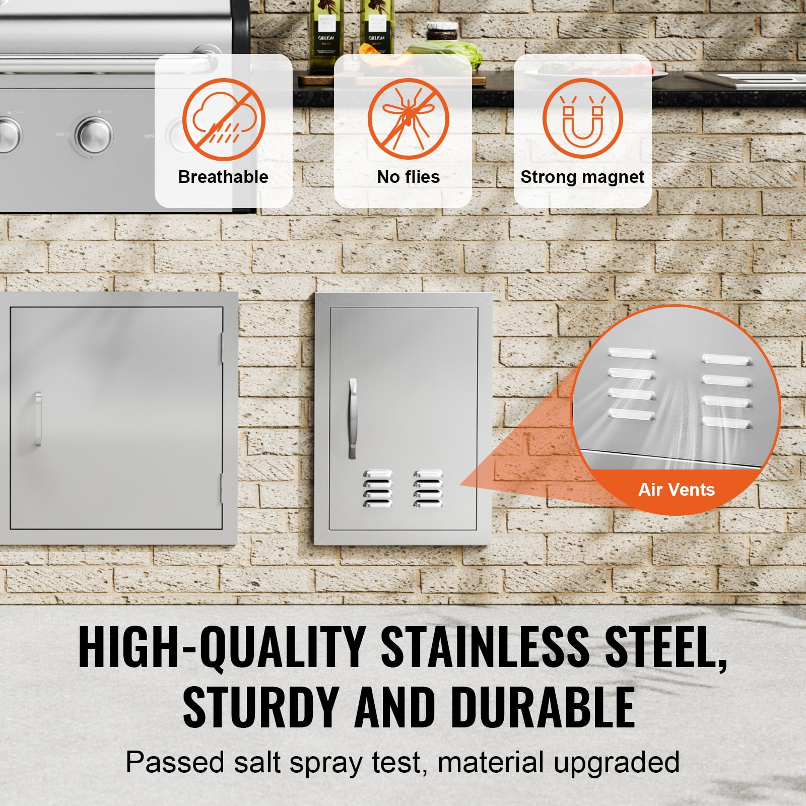 KFFKFF BBQ Island Access Door 14x20 Inch Stainless Steel Outdoor Kitchen Door