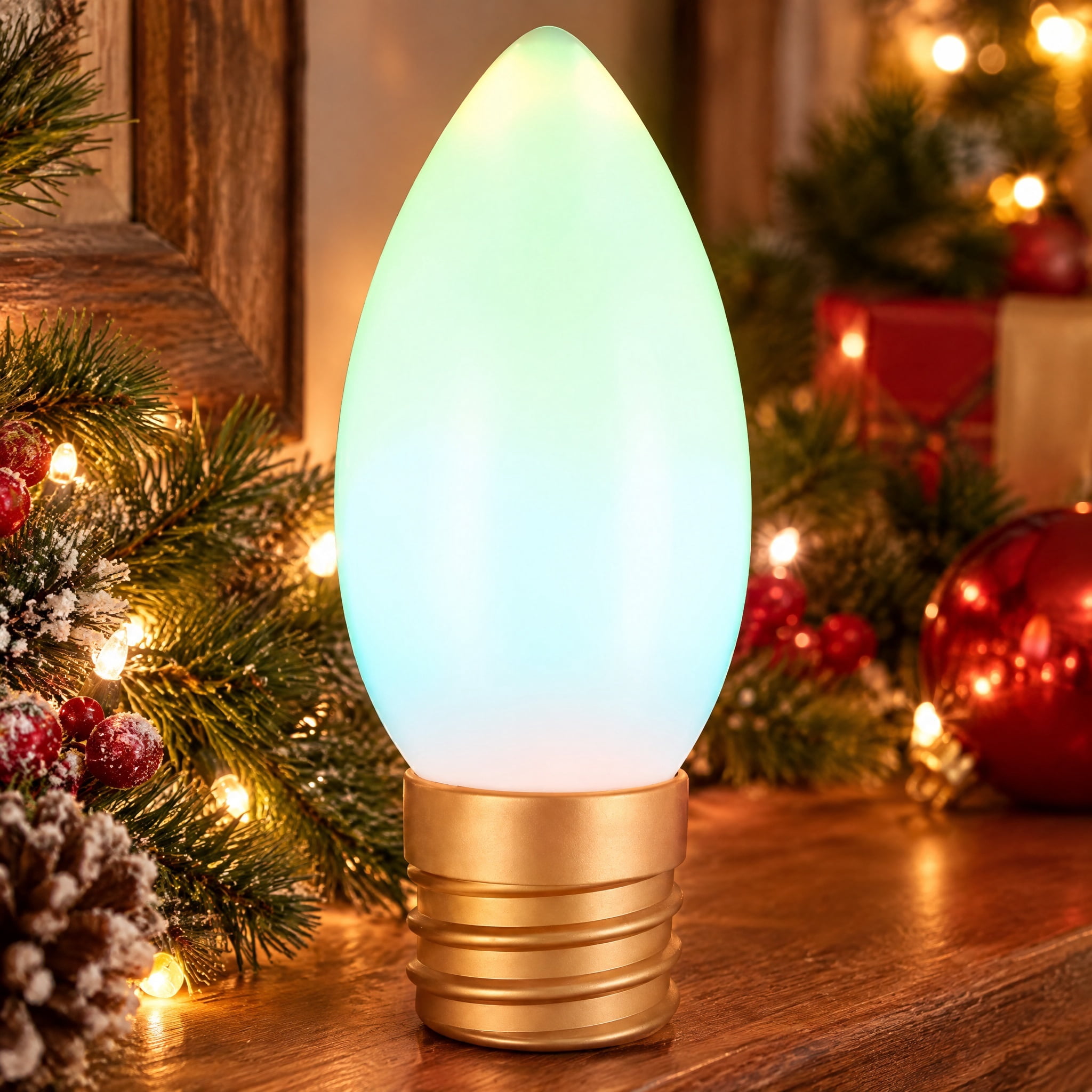 Indoor/Outdoor Light-Up Blow Mold Bulb Christmas Decoration with 10 Modes, White, 24", by Holiday Time