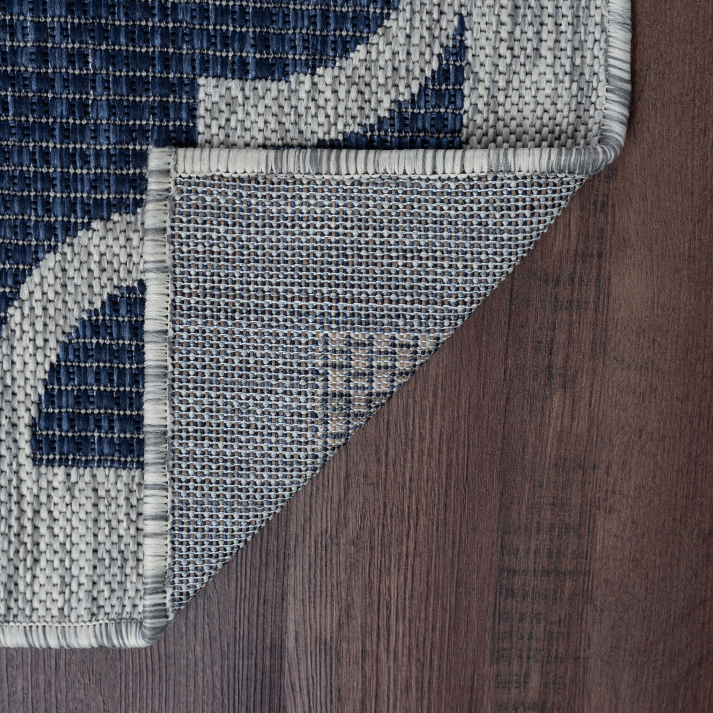 Veranda Contemporary 5' x 7' Navy and Light Gray Polypropylene Outdoor Area Rug