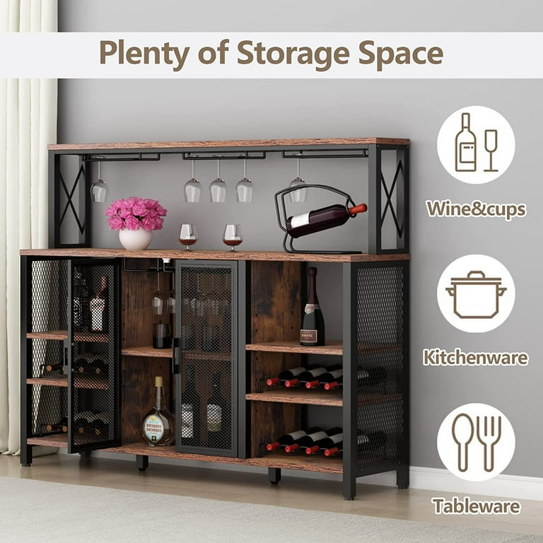 Gyfimoie Rustic Wine Bar Cabinet, 55 Inches, Vintage Brown, Iron and Particle Board Gyfimoie Rustic Wine Bar Cabinet, 55 Inches, Vintage Brown, Iron and Particle Board