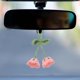thumbnail image 1 of Accesorio colgante de coche de ganchillo, adorno hecho a mano con 2 lindas flores de lirio de los valles para decoración de coche, llavero, rosa, 1 of 6